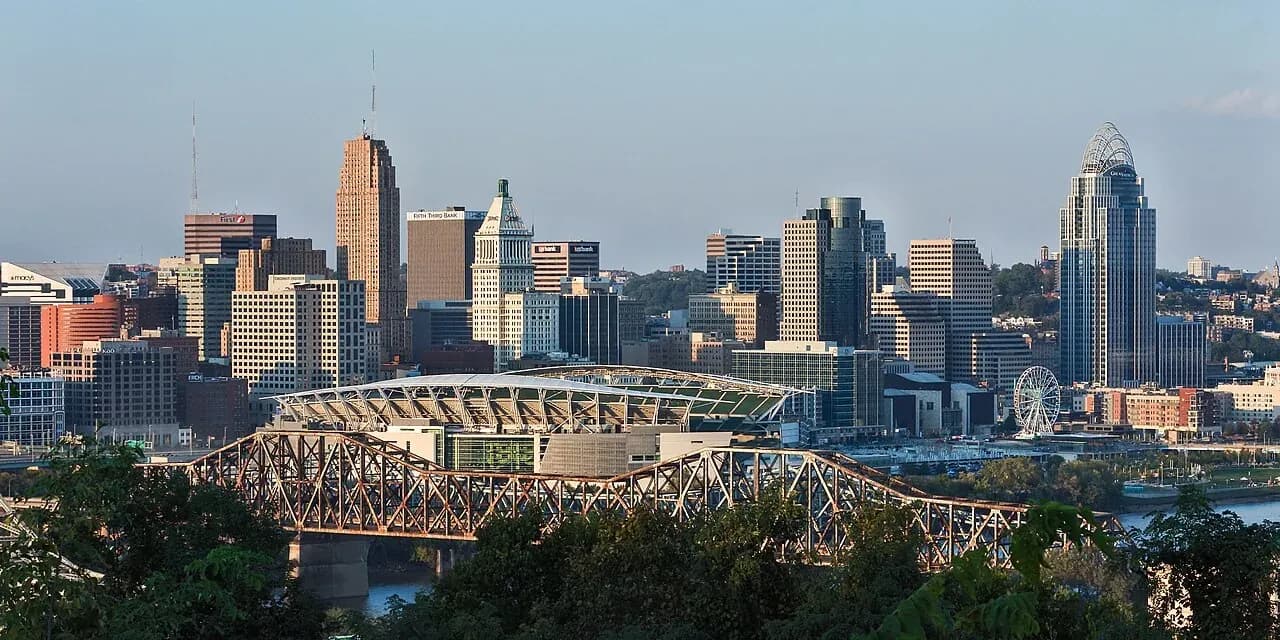 Cincinnati cityscape and surrounding landscape
